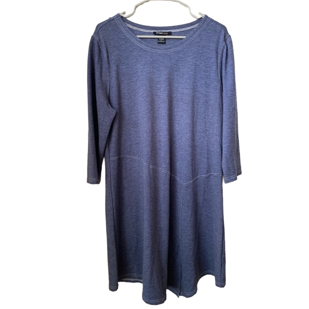 ROBERT LOUIS Women’s Heather Blue 3/4 Sleeve Shift Midi Dress